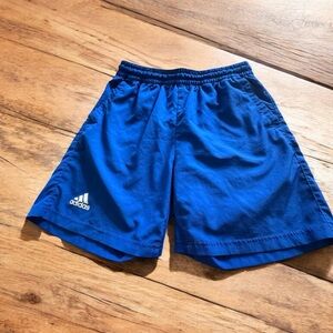 Vintage Adidas Boys Youth L Shiny Blue Shorts Running Soccer Striped
